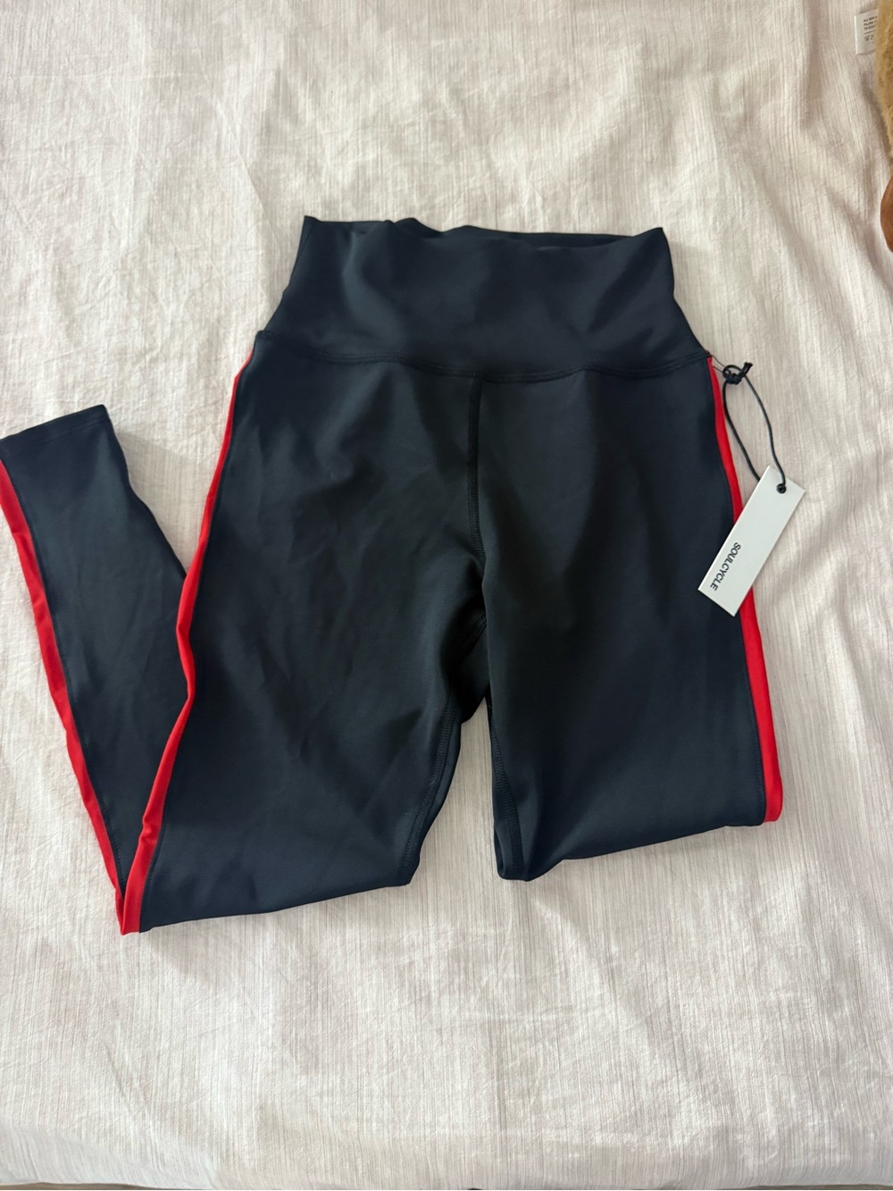 soulcycle Black Leggings with Red Side Stripe